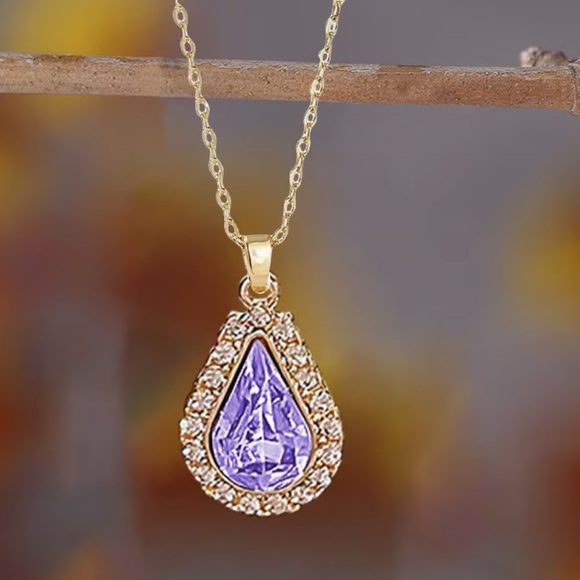 Jewelry - Fashion Gold and Purple Teardrop Pendant Necklace